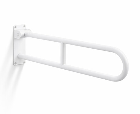 Support handrail for people with disabilities, Ø32, curved, tilting, STANDARD – 80 cm / stainless steel, matt white