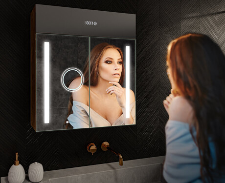Bathroom cabinet with LED mirror L02 Emily 66.5 x 72 cm in Oslo Oak color #9