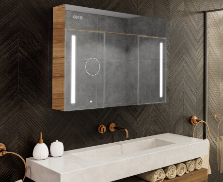 Wall-mounted bathroom cabinet with LED mirror L02 Emily 100 x 72 cm in Ancient Oak color