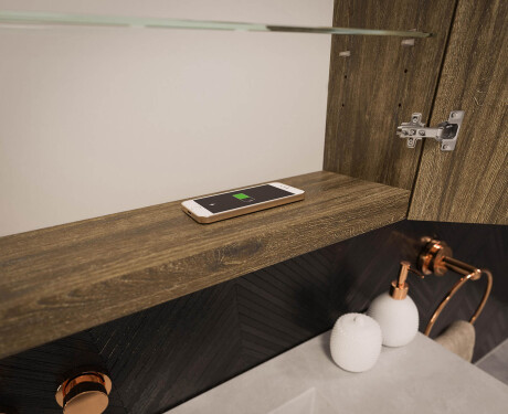 Wall-mounted bathroom cabinet with LED mirror L02 Emily 100 x 72 cm in Ancient Oak color #12