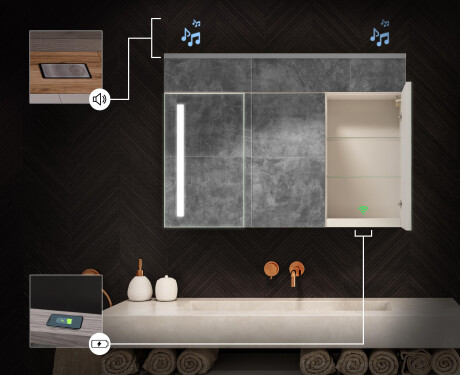 Wall-mounted bathroom cabinet with LED mirror L02 Emily 100 x 72 cm in Ancient Oak color #6