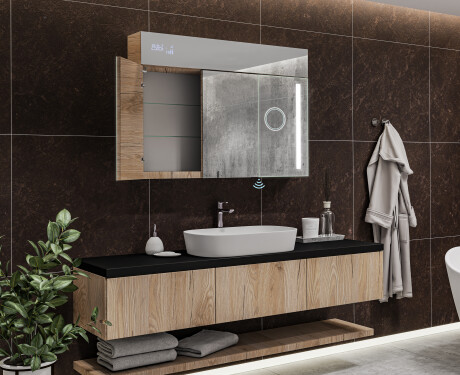 Wall-mounted bathroom cabinet with LED mirror L02 Emily 100 x 72 cm in Oslo Oak color #11