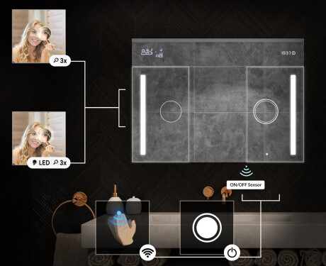 Wall-mounted bathroom cabinet with LED mirror L02 Emily 100 x 72 cm in Oslo Oak color #5