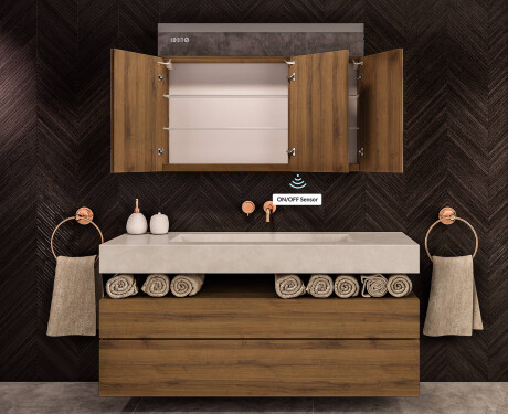 Wall-mounted bathroom cabinet with LED mirror L02 Emily 100 x 72 cm in Oslo Oak color #8