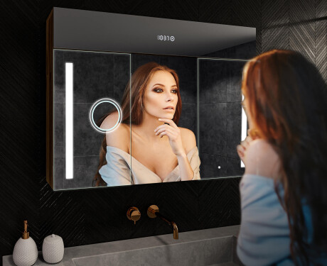 Wall-mounted bathroom cabinet with LED mirror L02 Emily 100 x 72 cm in Oslo Oak color #9