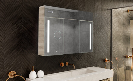 Wall-mounted bathroom cabinet with LED mirror L02 Emily 100 x 72 cm in Oslo Oak color