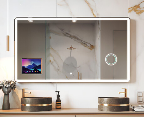 Rounded Modern LED Mirror with iPad Displine L141 Frame
