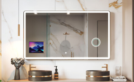 Rounded Modern LED Mirror with iPad Displine L141 Frame