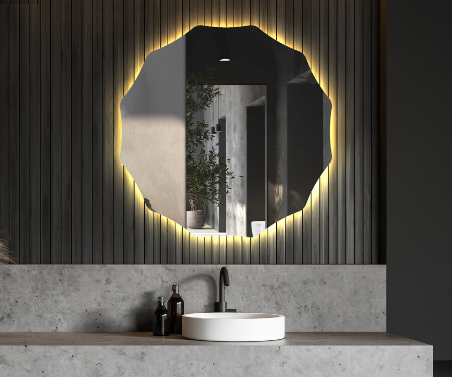 Backlit bathroom deals mirror round